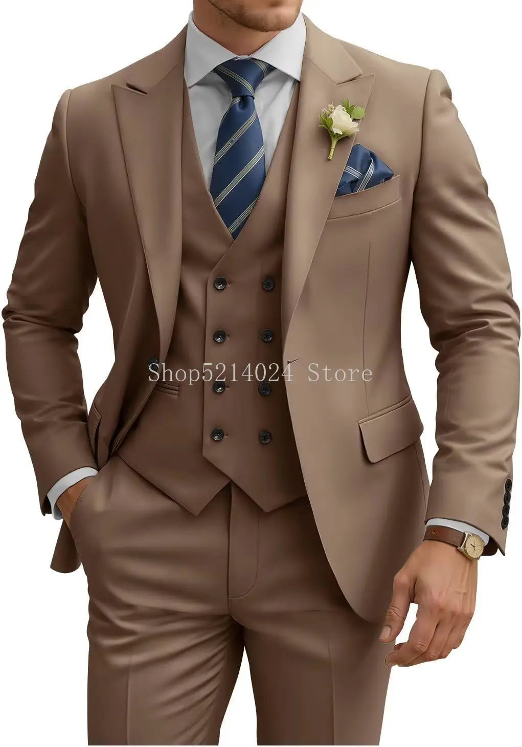Mens Suit 3 Piece Slim Fit Suits for Men Double Breasted Suit Wedding Suits Formal Business Dinner Tuxedo
