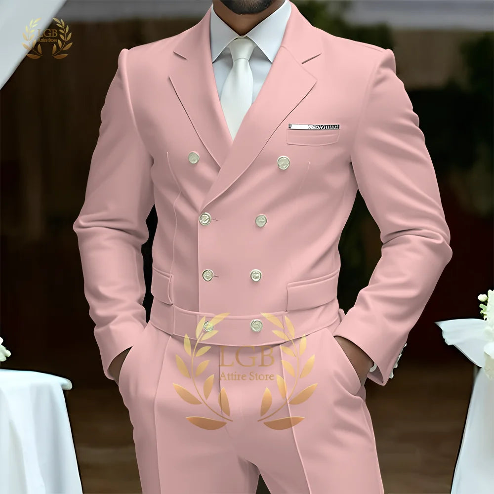 Men's 2-Piece Formal Suit, Double-Breasted Exquisite Buttons, Suit + Trousers, High-End