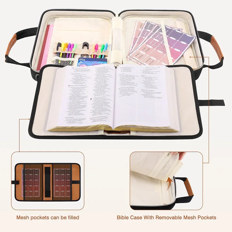 Bible Case with Holder, Bible Cover, Large Bible Bag with Shoulder Strap, Leather Bible Study Bag, Christian Gifts