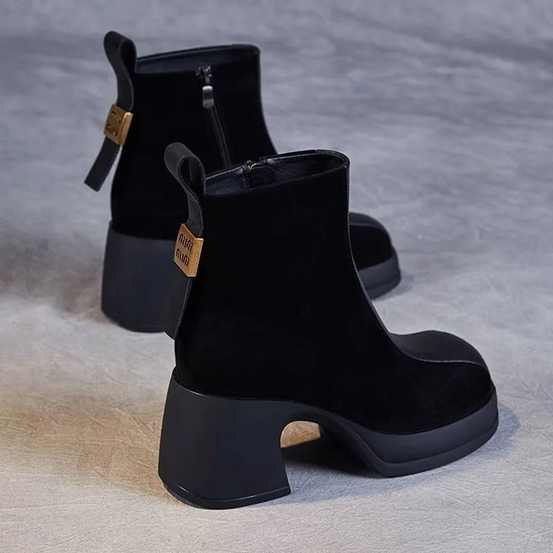 Women's shoes casual fashion short boots with patchwork thick sole thick heel boots