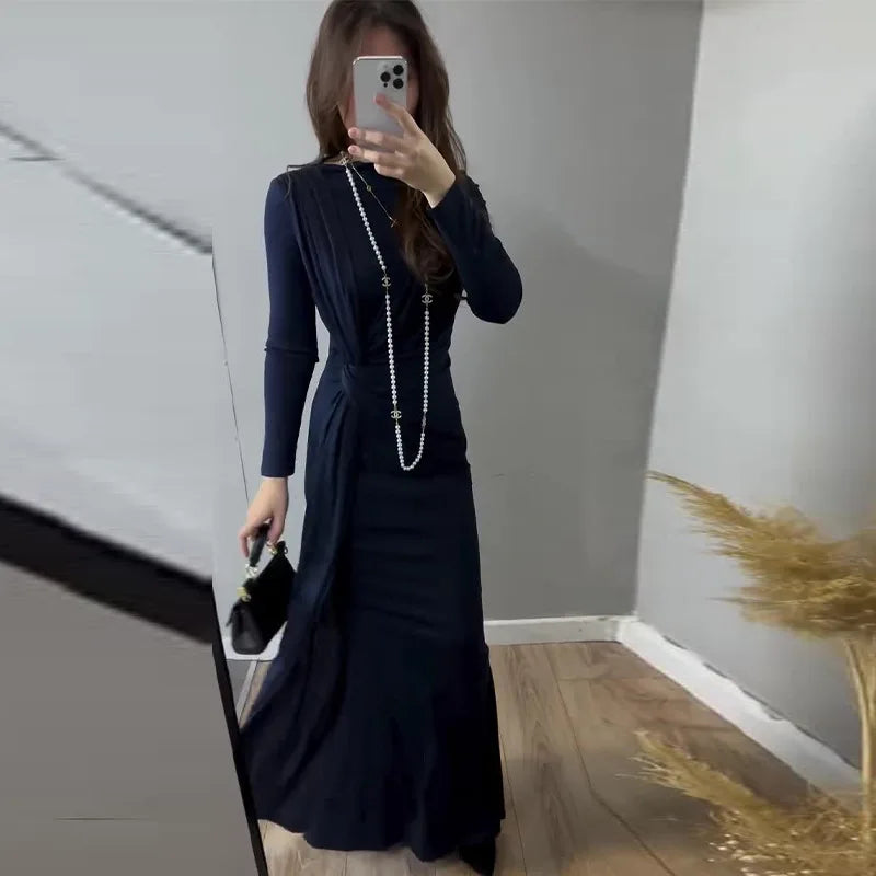 Elegant Long Sleeve Solid Color Dress Fashion Solid Color Women's Dress