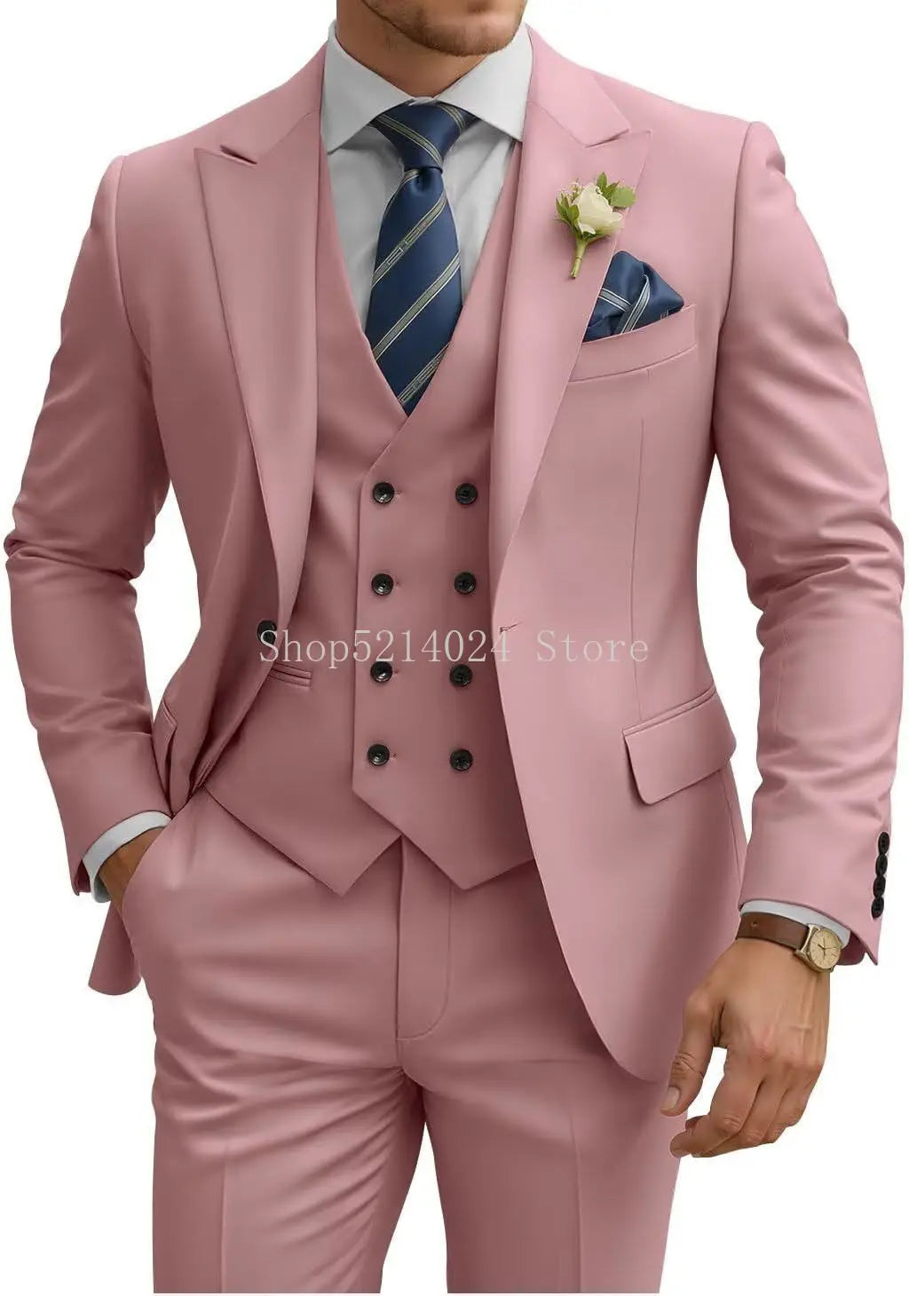 Mens Suit 3 Piece Slim Fit Suits for Men Double Breasted Suit Wedding Suits Formal Business Dinner Tuxedo