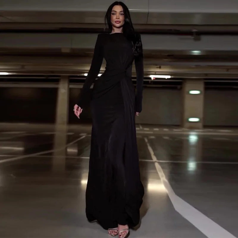 Elegant Long Sleeve Solid Color Dress Fashion Solid Color Women's Dress