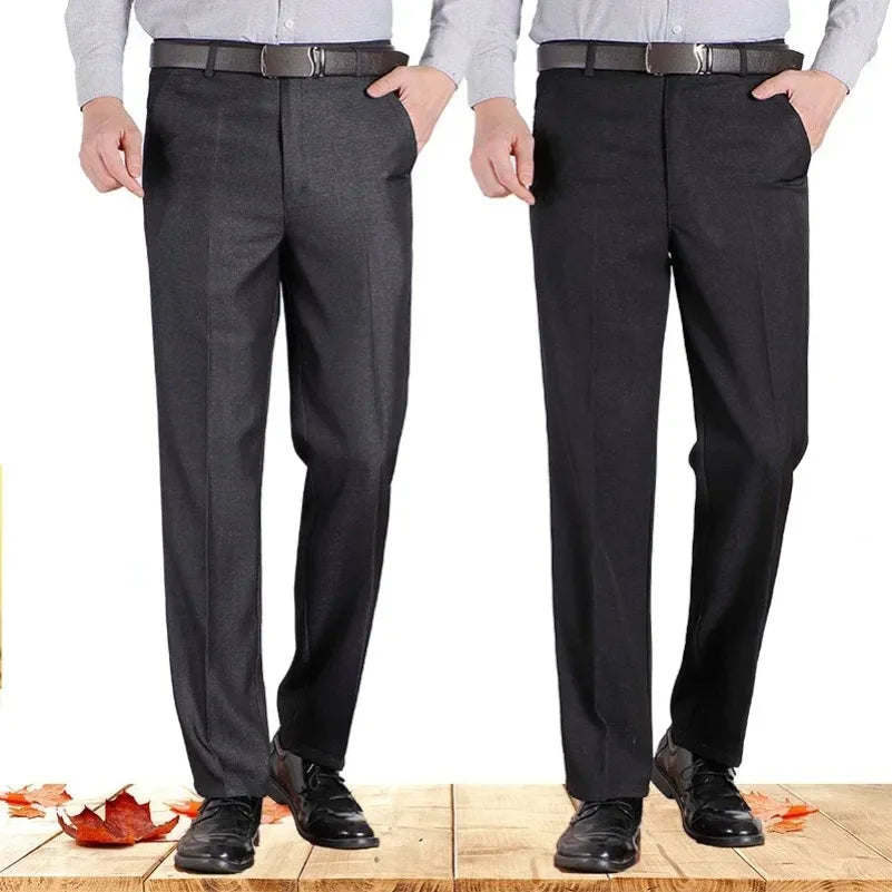 Men's Suit Pants Men Mid Full Length Soft Trim Brand Casual Trousers Regular Straight