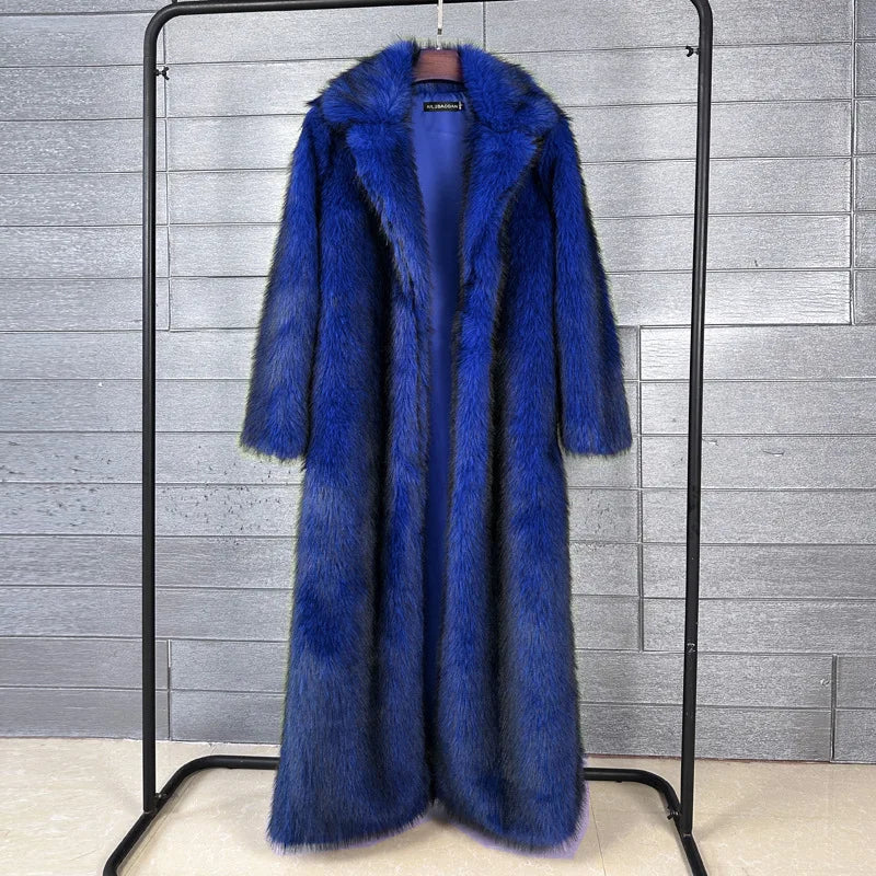 Long Coat Women Faux Fur Coats Jackets Turn Down Collar Coat Thick Warm Jacket Elegant Outerwear Autumn Winter