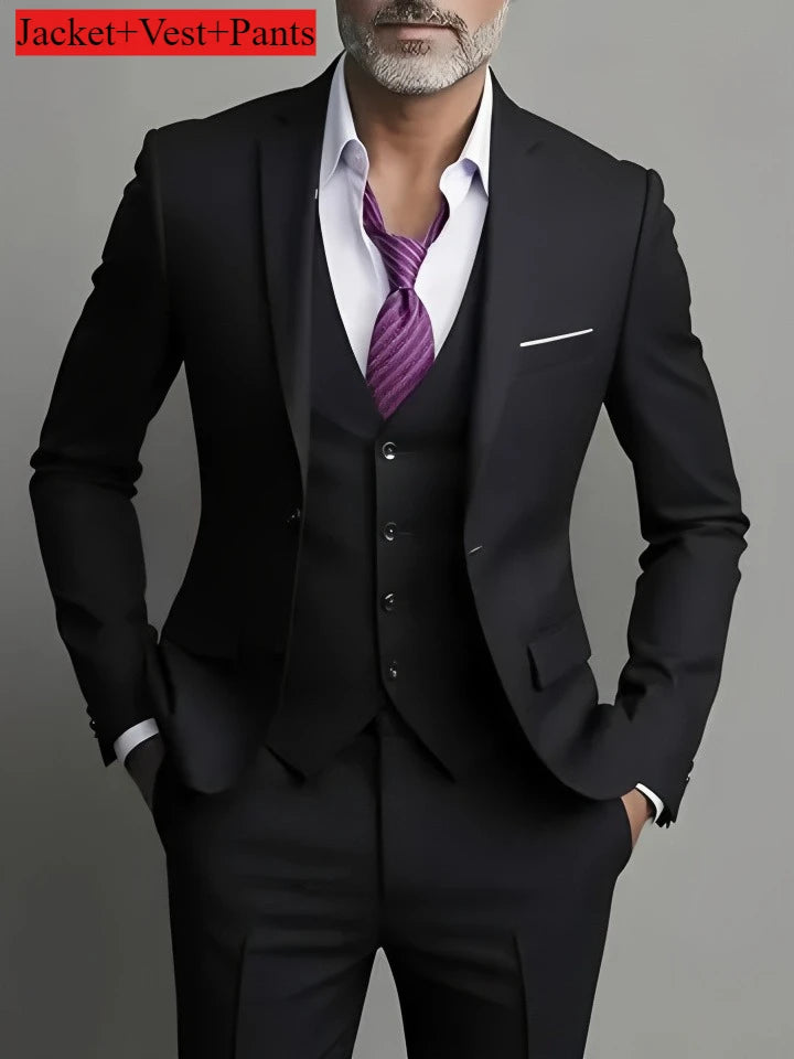 Men's Business Casual Suit for Weddings, Genuine Blazer, Vest and Pants, Big & Tall,Slim Fit Waistcoat, Dress Trousers