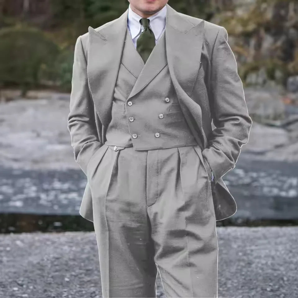 Men's Suit Three-piece Slim Double-breasted Jacket Vest Pants Full Suit Casual Stylish Elegant Comfortable Suit Man Suits Set