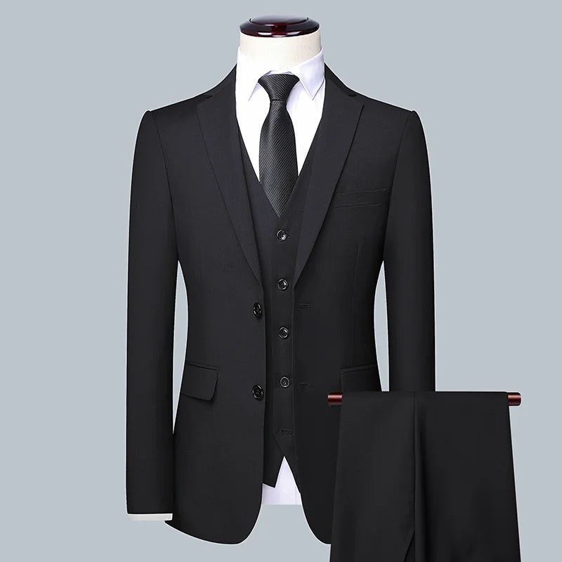 Suit Men Fashion  (Blazer+ Vest + Pants)  Business Wedding Work Casual Slim Professional Gentleman Suit