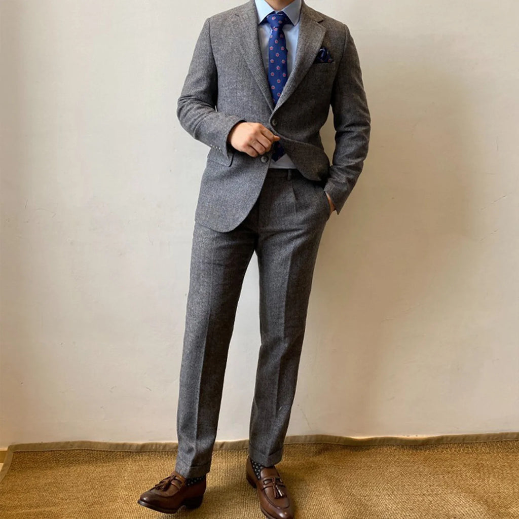 Plus-Size Men's New Suit Set with Herringbone Pattern, High-End, Mature Style, Business Commuting, Versatile, Slimming, Casual Suit Three-Piece Set