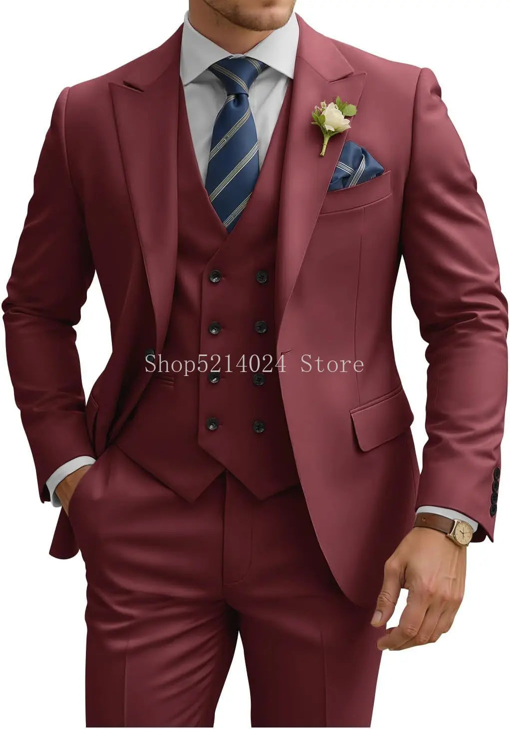 Mens Suit 3 Piece Slim Fit Suits for Men Double Breasted Suit Wedding Suits Formal Business Dinner Tuxedo