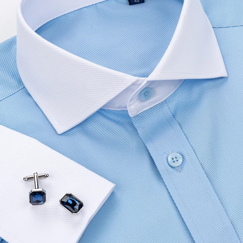 Men's Long-Sleeved Shirt Men's High-Grade Niche Double Folded Sleeve Windsor Collar Retro Business Dress Cufflinks
