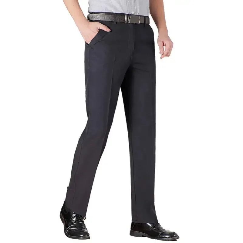 Men's Suit Pants Men Mid Full Length Soft Trim Brand Casual Trousers Regular Straight