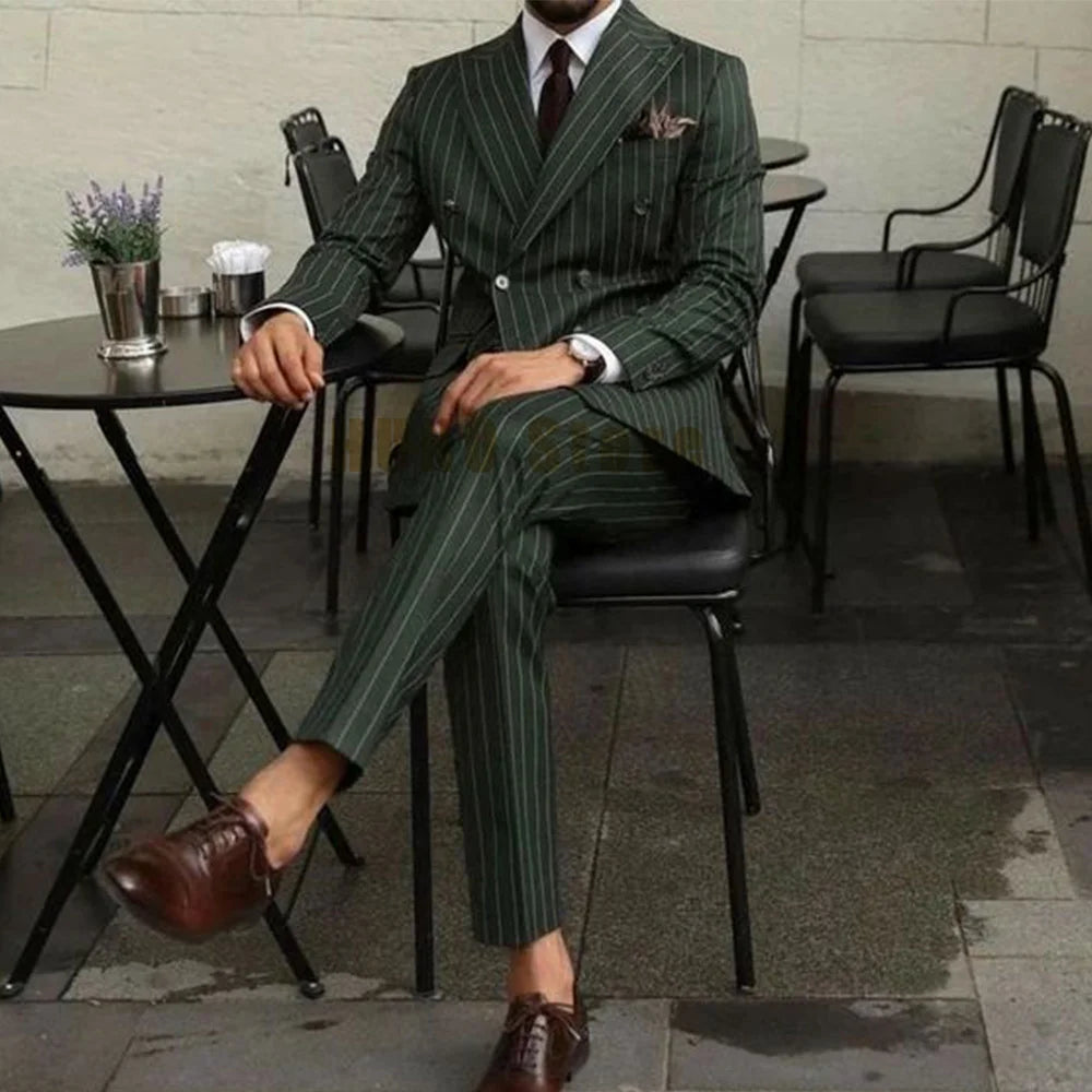 Men Suits Two Piece Suit Double Breasted Man Fashionable and Slim-fitting Design Groom Wedding Dress Casual Striped Fabric
