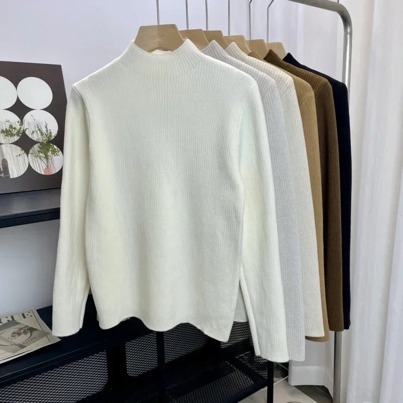 Turtleneck Winter Sweater Women Elegant Thick Velvet Lined Warm Knitted Pullover Slim Tops Jersey Knitwear