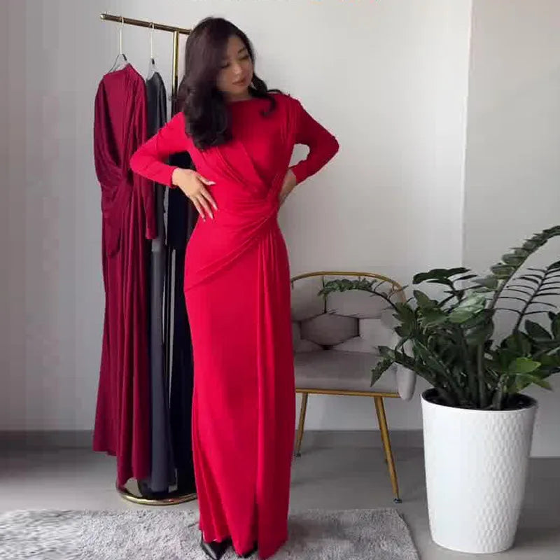Elegant Long Sleeve Solid Color Dress Fashion Solid Color Women's Dress