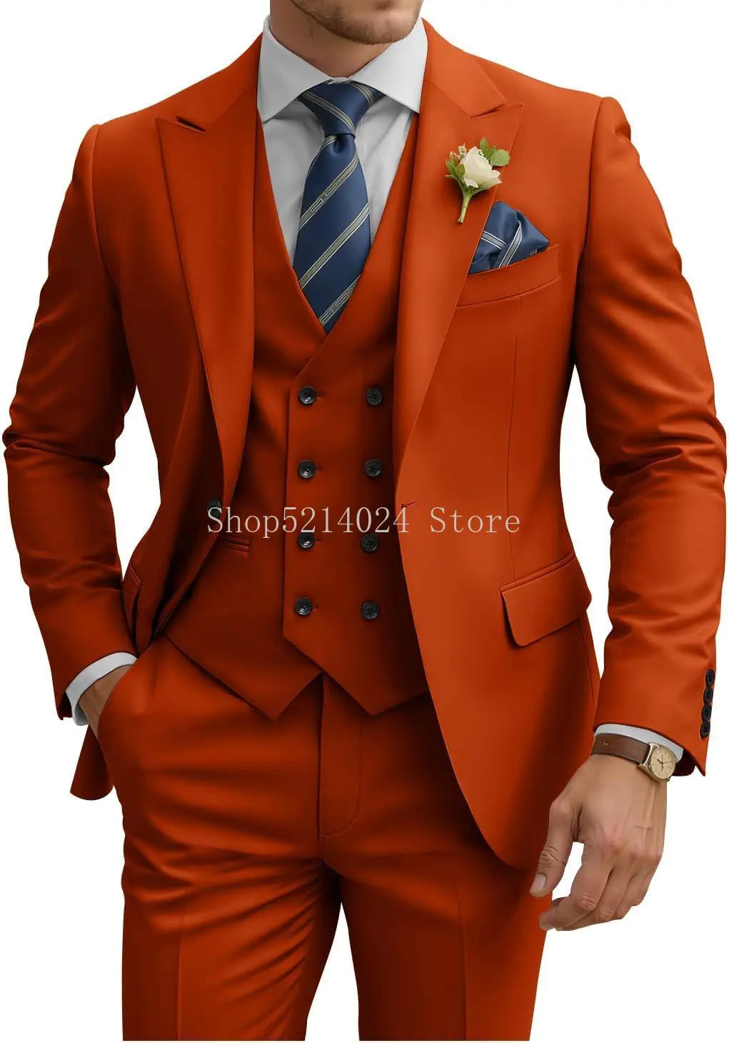 Mens Suit 3 Piece Slim Fit Suits for Men Double Breasted Suit Wedding Suits Formal Business Dinner Tuxedo