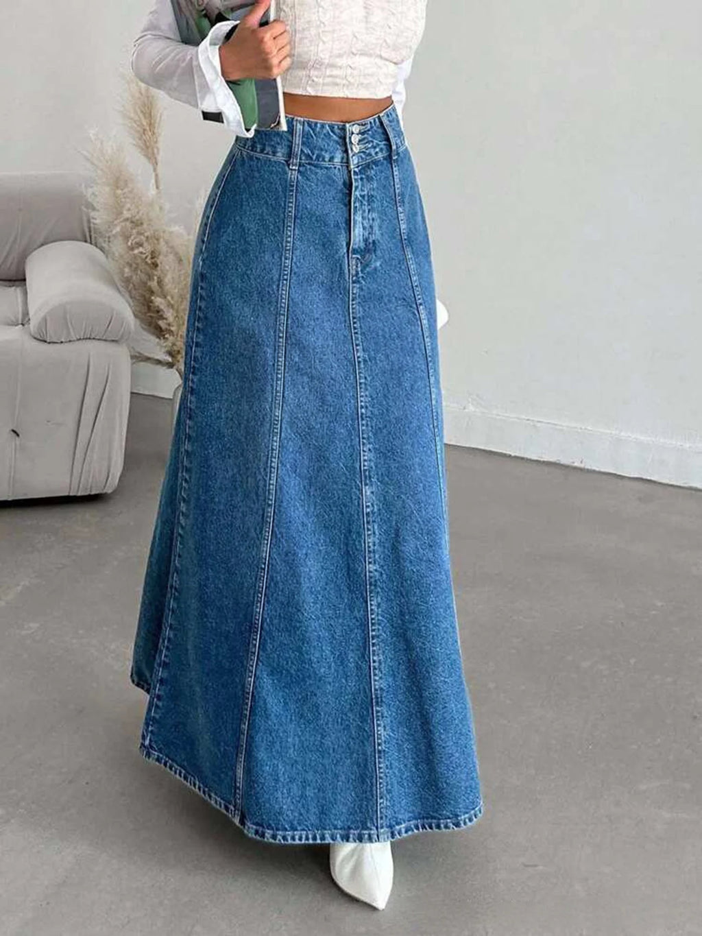 Women's long denim midi skirt for spring and autumn seasons Suitable for various occasions- daily church wear
