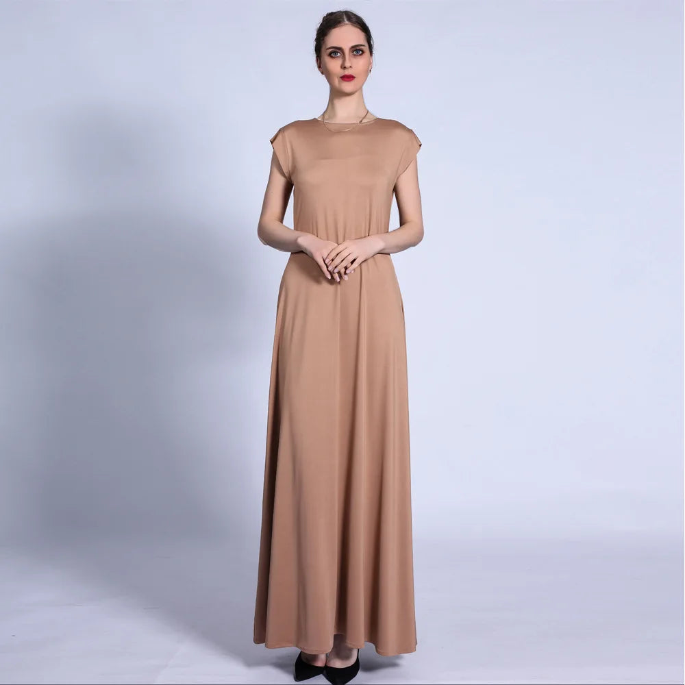 Women Long Dress Solid Short Sleeve Evening Dress Elegant