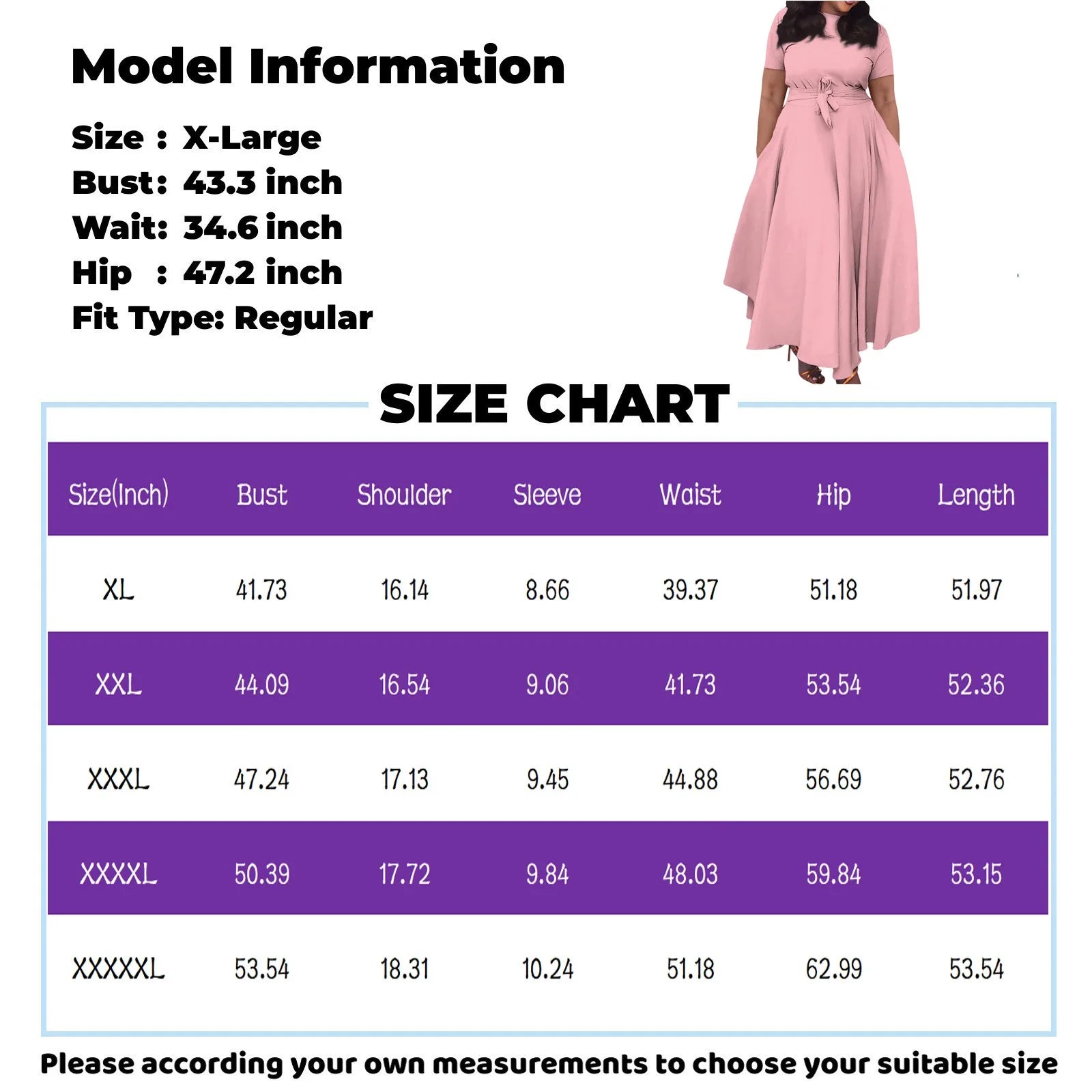 dress for women Casual Fashion Large Size long dresses Solid Color Round Neck dress Short Sleeve Pocket Straps Swing