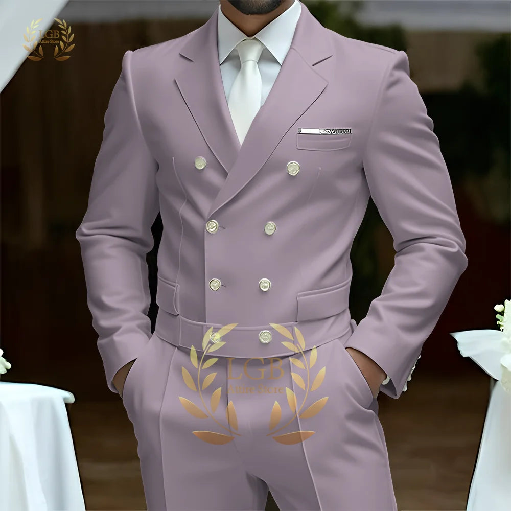 Men's 2-Piece Formal Suit, Double-Breasted Exquisite Buttons, Suit + Trousers, High-End