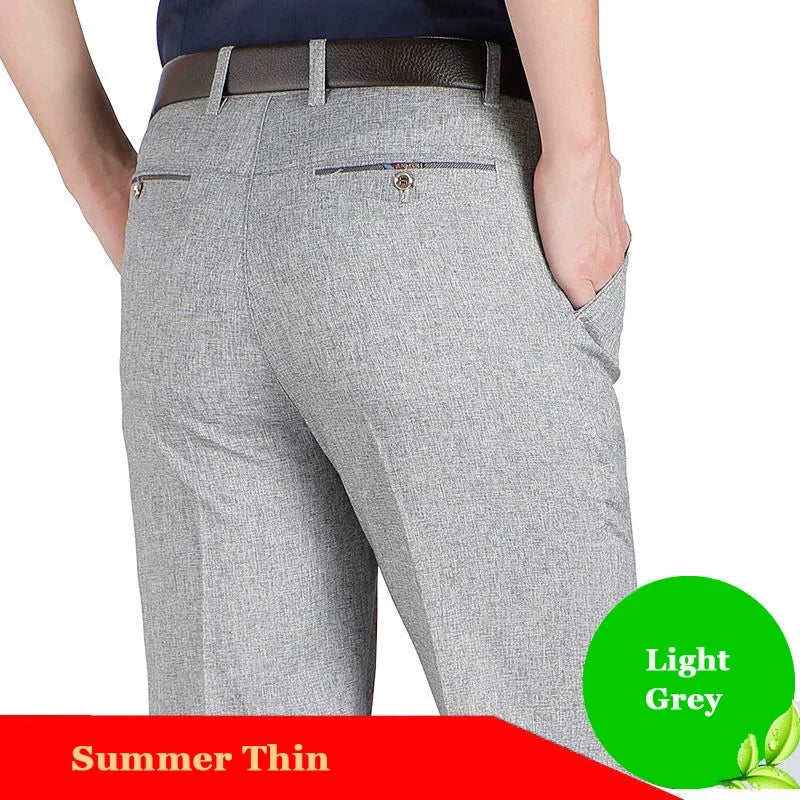 Men's Suit Pants Men Mid Full Length Soft Trim Brand Casual Trousers Regular Straight